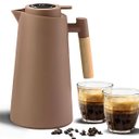 Ver imagem 1 de Garrafa Térmica de 1l Marrom com Indicador Digital de Temperatura Alça de Madeira para Chá e Café