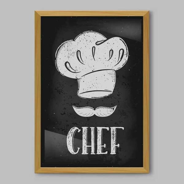 Quadro Cozinha Chef Lousa - 60x40cm - Moldura Padrão Madeira - 1