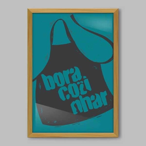 Quadro Cozinha Bora Cozinhar Blue - 60x40cm - Moldura Caixa Madeira - 1