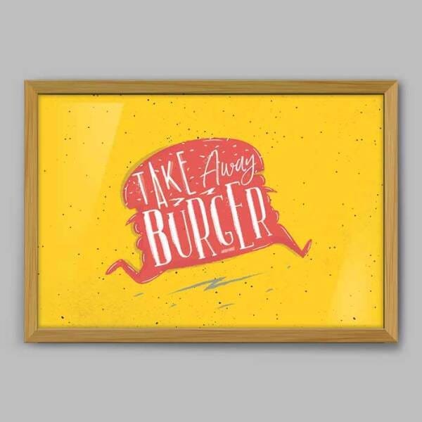 Quadro Cozinha Burger Leve Embora - 60x40cm - Moldura Padrão Madeira - 1
