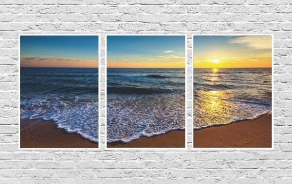 Quadros Decorativos Paisagem Praia Por do Sol Mar - BRANCO - KIT COM 3 QUADROS DE 43 X 33 CM CADA - 1