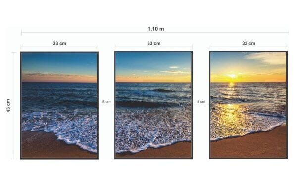 Quadros Decorativos Paisagem Praia Por do Sol Mar - BRANCO - KIT COM 3 QUADROS DE 43 X 33 CM CADA - 2