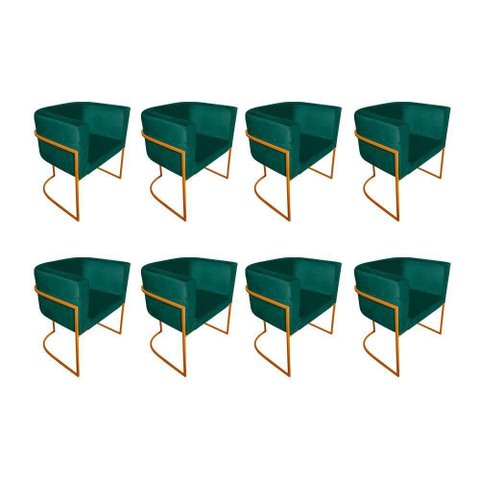 Kit 8 Poltronas Decorativa Sala de Estar Base de Ferro Cobre Veludo Verde