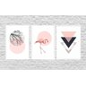 Quadros Decorativos Geométrico Flamingo Abstrato Tumblr Rosa - BRANCO - KIT COM 3 QUADROS DE 32 X 23 - 1