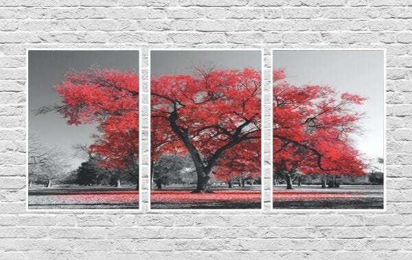 Quadros Decorativos Árvore Da Vida Ypê Vermelha Moderno Lindo - BRANCO - KIT COM 3 QUADROS DE 32 X 2 - 1