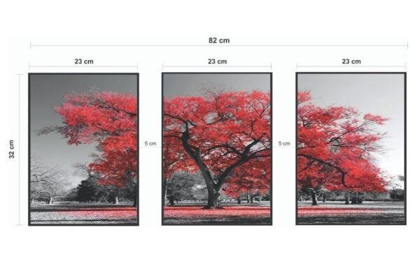 Quadros Decorativos Árvore Da Vida Ypê Vermelha Moderno Lindo - BRANCO - KIT COM 3 QUADROS DE 32 X 2 - 2