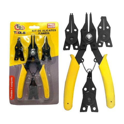 Kit Alicates Anéis Elásticos 4 Cabeçotes Intercambiáveis Fácil Aplicação