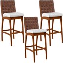 Ver imagem 1 de Kit 3 Banquetas Altas Cozinha Sala Jantar Fixa Mila B04 Couríssimo Marrom Corano Branco - Lyam