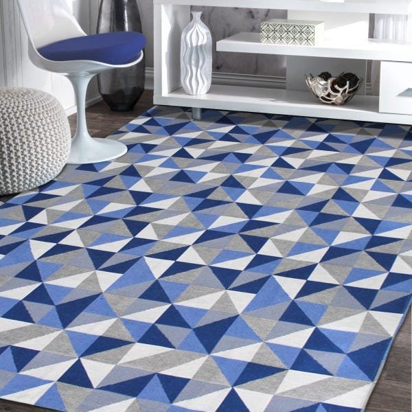 Tapete Sala Antiderrapante Mosaico 1,32x2,50 Azul - 1