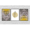 Ver imagem 1 de Quadros Decorativos Kit Antes de Tudo Fé Depois de Tudo Gratidão Amarelo - PRETO - KIT COM 3 QUADROS