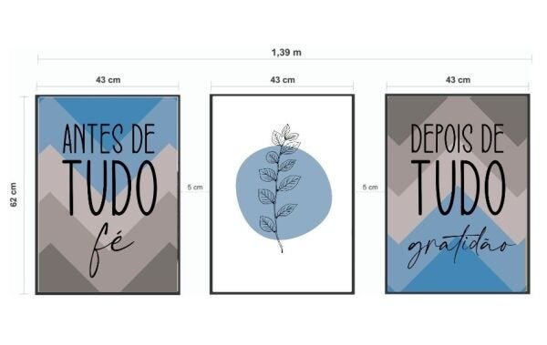 Quadros Decorativos Kit Antes de Tudo Fé Depois de Tudo Gratidão Azul - BRANCO - KIT COM 3 QUADROS D - 2
