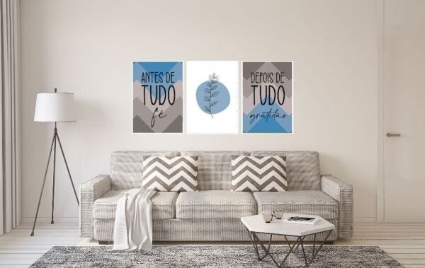 Quadros Decorativos Kit Antes de Tudo Fé Depois de Tudo Gratidão Azul - BRANCO - KIT COM 3 QUADROS D - 1