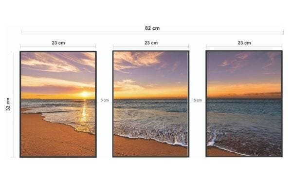 Quadros Decorativos Praia Paisagem Sol Onda Mar Sala Quarto - PRETO - KIT COM 3 QUADROS DE 32 X 23 C - 2