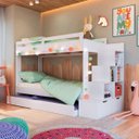 Ver imagem 2 de Treliche Infantil Branco Escada Lateral Nichos Gavetas e Cama Auxiliar Completa Móveis
