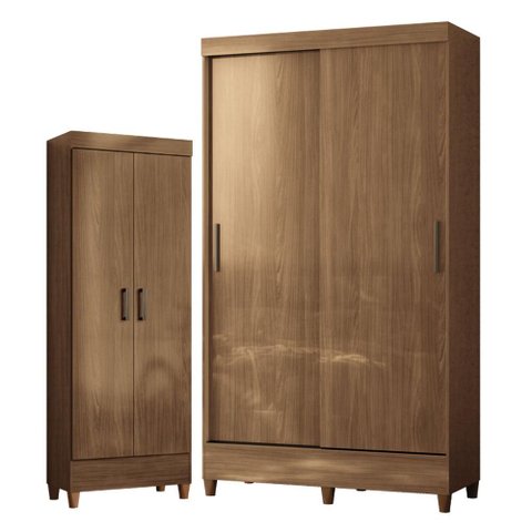 Guarda Roupa Solteiro 2 Portas de Correr com Pés e Armário Multiuso com Pés Fit Jequitibá Acetinado 