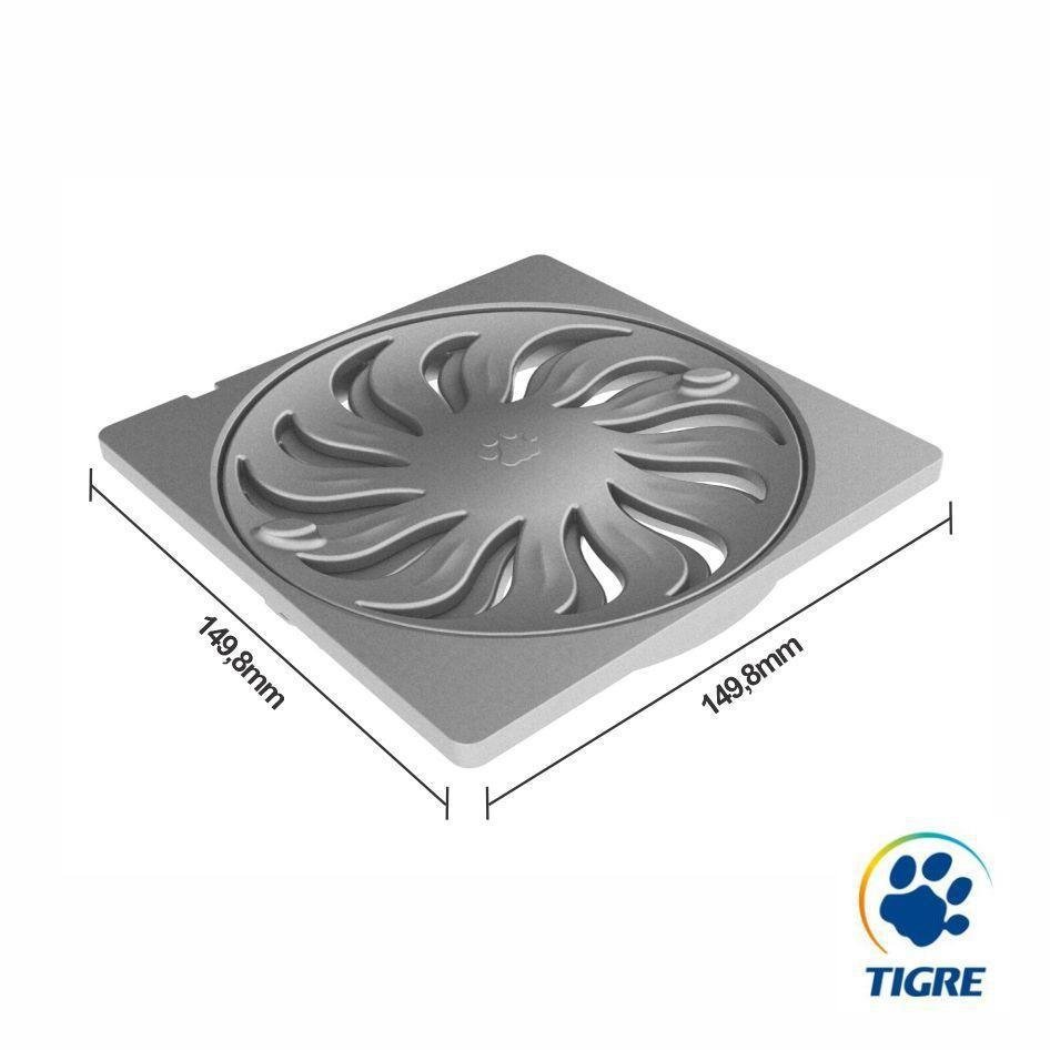 Grelha Ralo Abre/Fecha Com Porta Quadrada 15X15 Cinza Tigre - 3