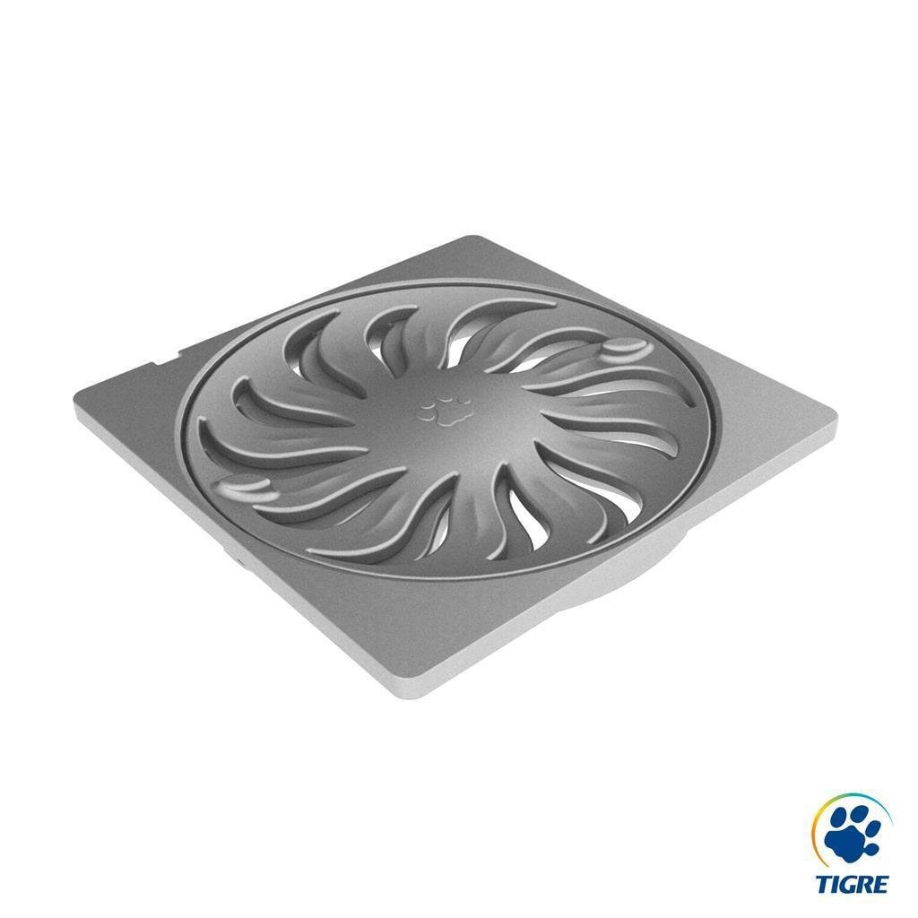 Grelha Ralo Abre/Fecha Com Porta Quadrada 15X15 Cinza Tigre - 2