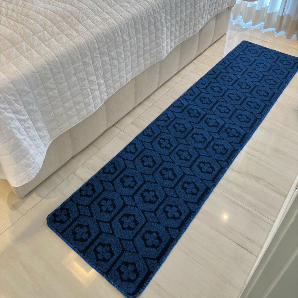 Passadeira Carpete Sala Quarto Geométrico 0,50 X 2,00 - Cor Azul