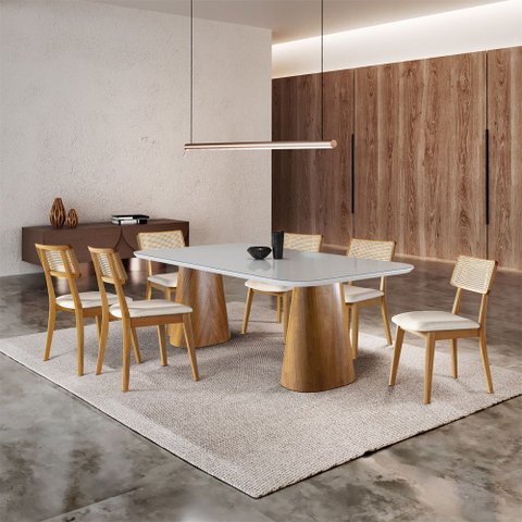 Conjunto Sala de Jantar de 6 Lugares Oslo com Mesa e Cadeiras Orgânicas Móveis Mundial