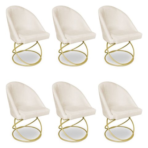 Kit 06 Cadeiras Poltrona de Jantar Bela Suede Base Metálica Luxo Dourado - Pallazio