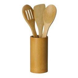 Conjunto 3 Utensílios de Cozinha e Suporte de Bambu Lyor - 1