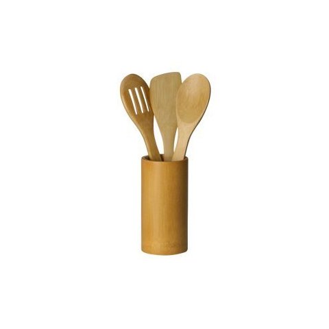 Conjunto 3 Utensílios de Cozinha e Suporte de Bambu Lyor
