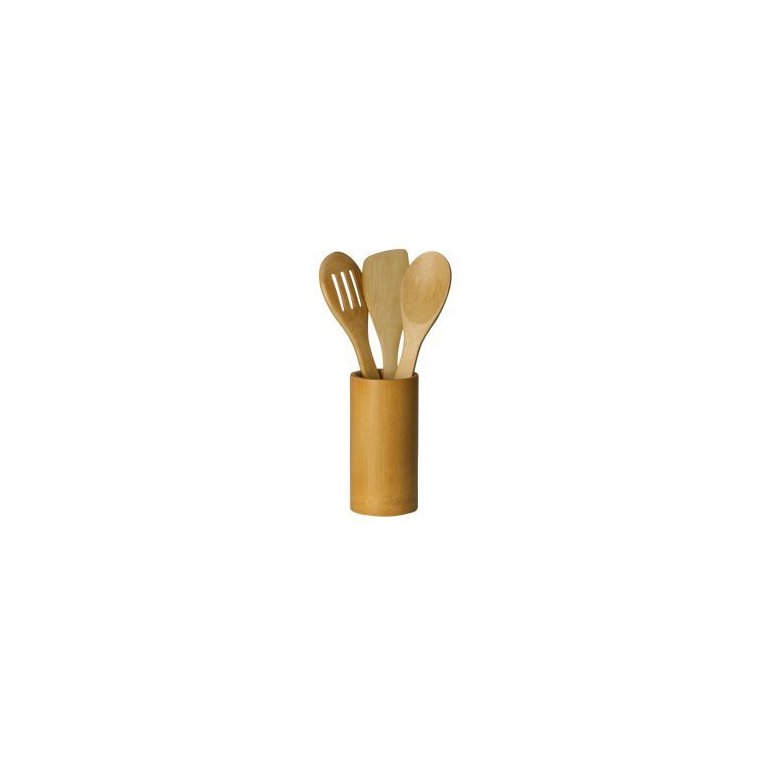 Conjunto 3 Utensílios de Cozinha e Suporte de Bambu Lyor