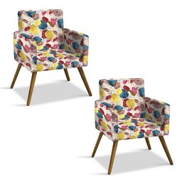Kit 2 Poltronas Larissa Estampado Paletas Coloridas D60 Pés Palito de Madeira- D'Rossi - 1