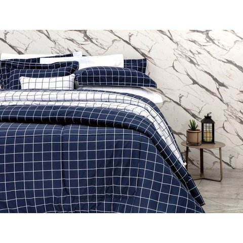 Cobreleito Vintage 200 Fios Quadros Blue - King
