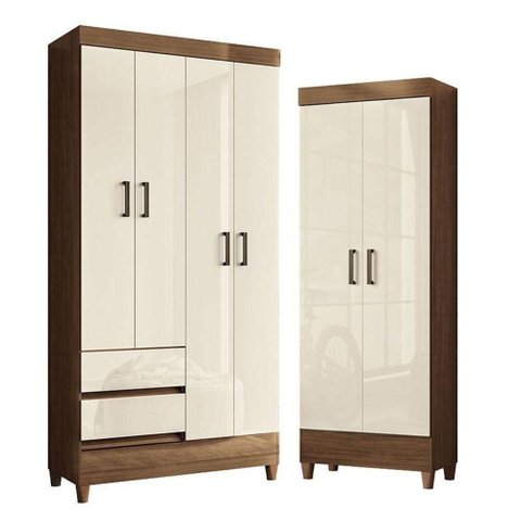 Guarda Roupa Solteiro 4 Portas Armário Multiuso 60cm Off White Santos Andirá