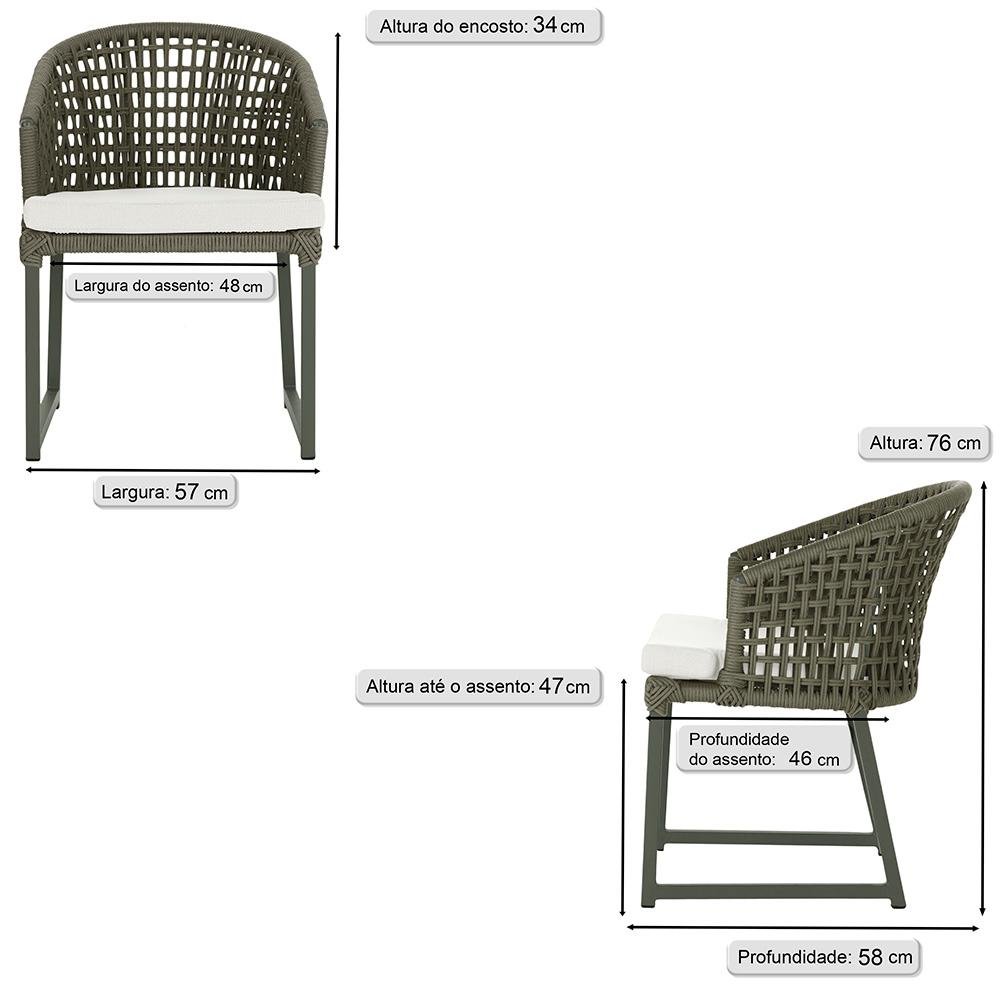 2 Cadeira Noronha Aluminio Micro Pintura Verde, Tr. Telinha Corda Nautica Verde Militar, Estofado - - 2