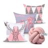 Kit Capa Almofada Rosê Alce Estampada para Quarto Kit 3 Unidades 45cm x 45cm + Almofada Nó Escandina - 1