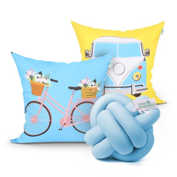 Capa para Almofada de Quarto Azul Estampada 2 Unidades 45cm x 45cm + Almofada de Nó Escandinavo - 1