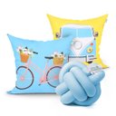 Ver imagem 1 de Capa para Almofada de Quarto Azul Estampada 2 Unidades 45cm x 45cm + Almofada de Nó Escandinavo