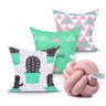 Kit Capa de Almofada Rosê Verde Cacto Kit 3 Unidades 45cm x 45cm + Almofada Nó Escandinavo - 1