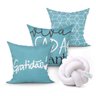 Capa para Almofada Gratidão Azul Estampada Kit 3 Unidades 45cm x 45cm + Almofada Nó Escandinavo - 1