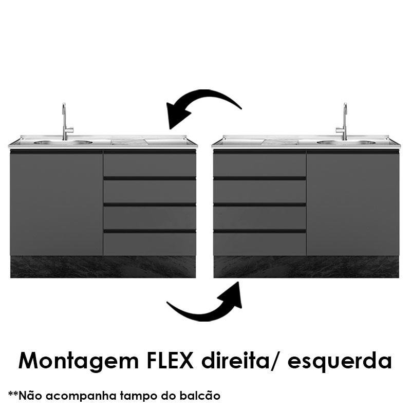 Balcão de Pia 4 Gavetas Etna Grafite – Poliman - 4