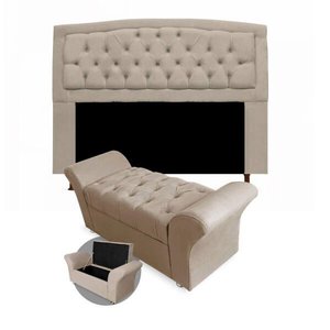 Kit Cabeceira Geovana + Calçadeira Veneza Casal 140cm Suede - Renascer Decor:Bege