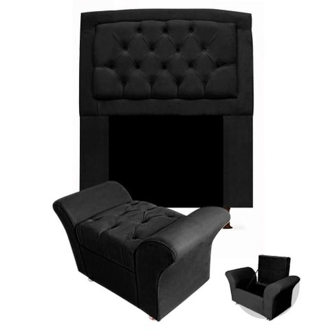 Kit Cabeceira Geovana + Calçadeira Veneza Solteiro 120cm Suede - Renascer Decor:preto