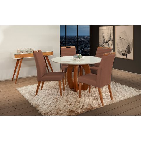 Mesa de jantar + 4 cadeiras Itália Tampo 120 cm Terracota