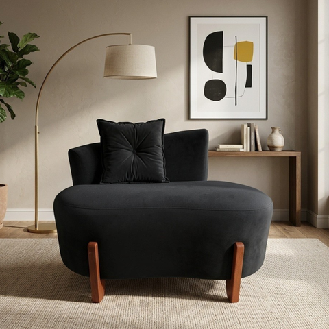 Namoradeira Sofá Feijão Luna 100cm Orgânica Bouclé Preto