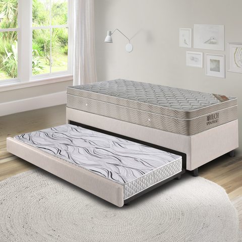 Bicama Box Solteiro Corino Linho 96x203x28 cm com Colchão Airtech Ortobom Molas Ensacadas