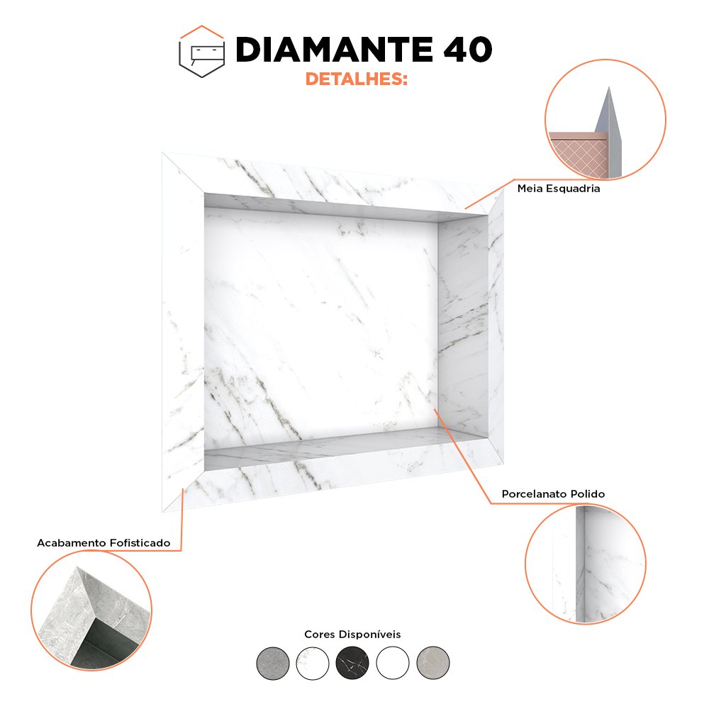 Nicho Para Banheiro Diamante em Porcelanato Polido 40x30 Branco - Cozimax - 4