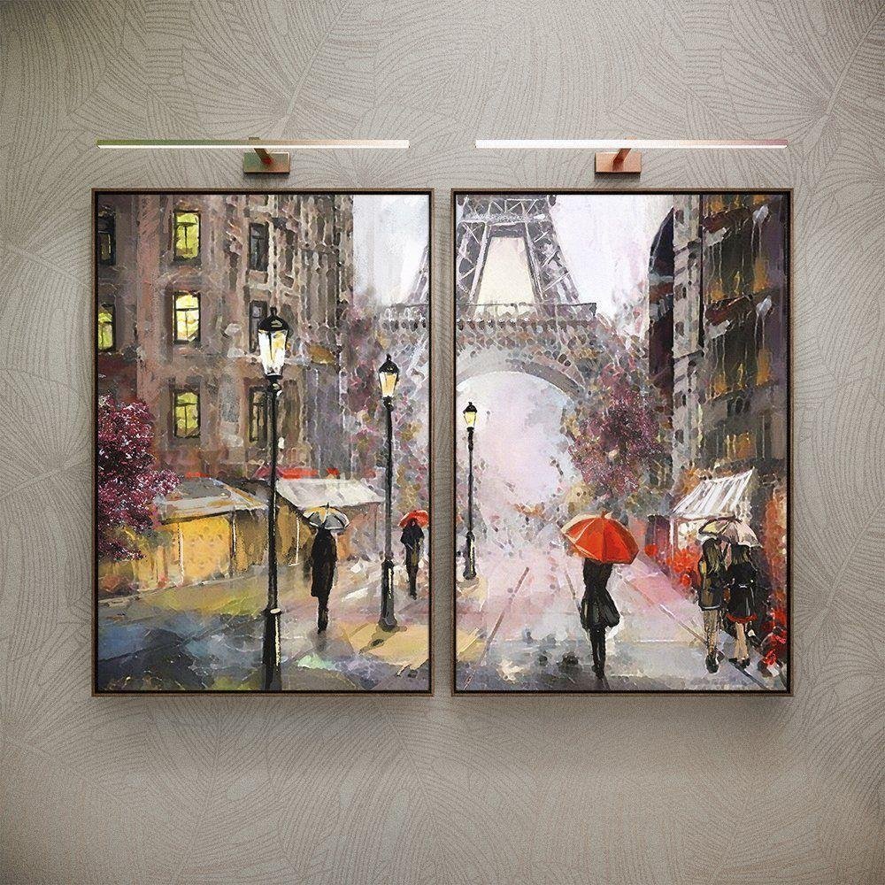 Kit 2 Telas Canvas Com Moldura Paris Torre Eiffel Pintura Abstrata - 1