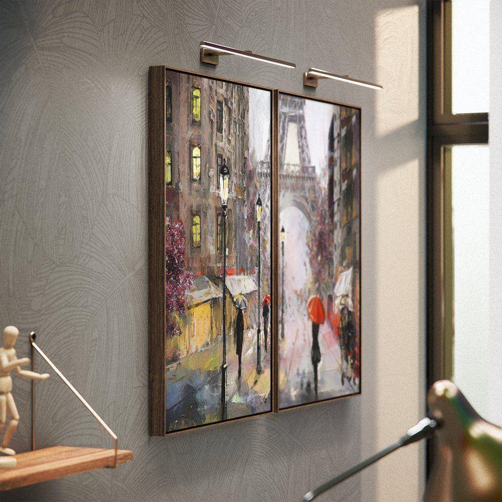 Kit 2 Telas Canvas Com Moldura Paris Torre Eiffel Pintura Abstrata - 3