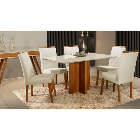 Mesa de jantar + 6 cadeiras França Tampo Atenas 160 Cm Palha