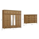 Ver imagem 3 de Conjunto Guarda-Roupa 12 Portas e Cômoda 8 Gavetas 100% Madeira Maciça - Topázio Finestra Móveis Marrom/Freijó