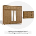 Ver imagem 4 de Conjunto Guarda-Roupa 12 Portas e Cômoda 8 Gavetas 100% Madeira Maciça - Topázio Finestra Móveis Marrom/Freijó