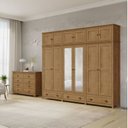 Ver imagem 1 de Conjunto Guarda-Roupa 12 Portas e Cômoda 8 Gavetas 100% Madeira Maciça - Topázio Finestra Móveis Marrom/Freijó