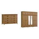 Ver imagem 2 de Conjunto Guarda-Roupa 12 Portas e Cômoda 8 Gavetas 100% Madeira Maciça - Topázio Finestra Móveis Marrom/Freijó